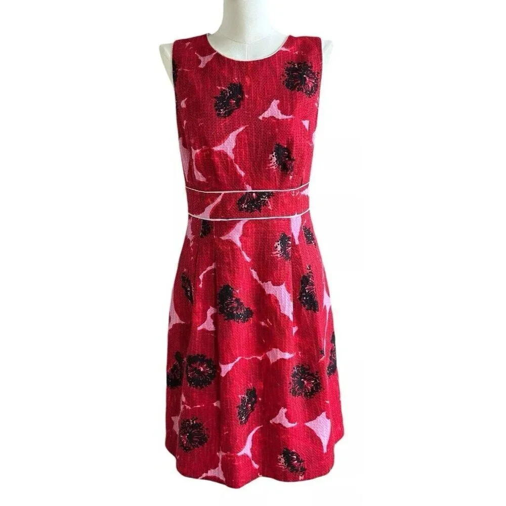 Ann Taylor Red Round Neck Sleeveless Lined Dress w/Zipper Closure - Picture 1 of 11
